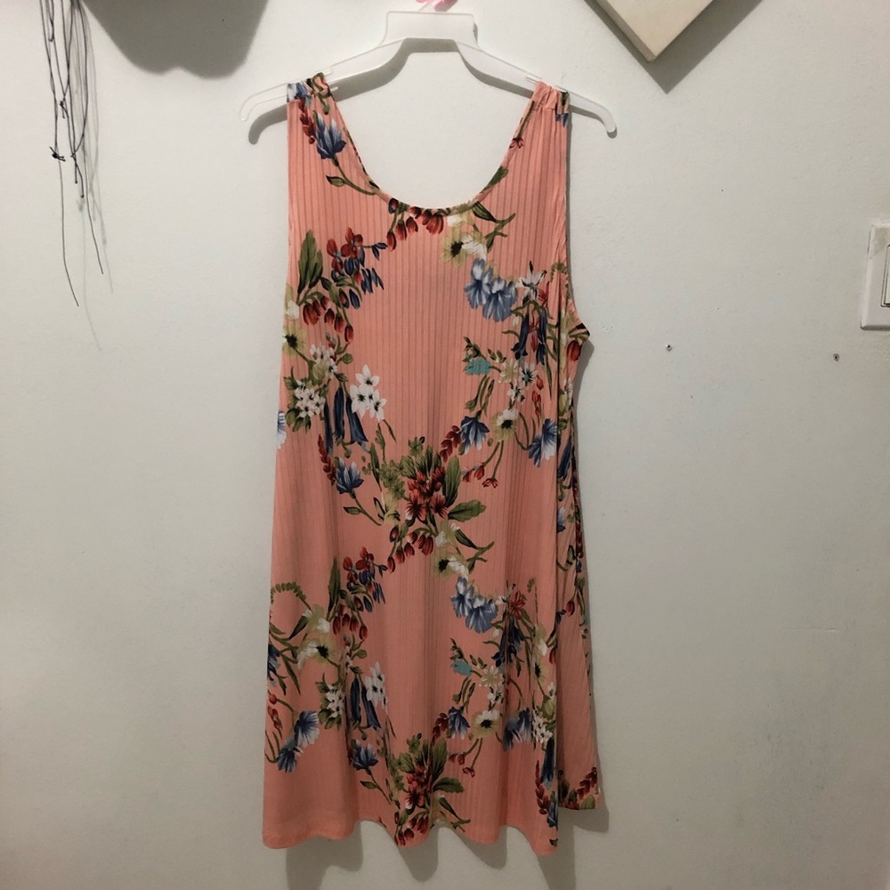 Floral blush pink Ribbed dress tunic dress - Picture 7 of 8